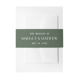 Dark Moss Green Minimalist Scandi Wedding Invitation Belly Band
