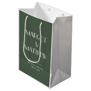 Dark Moss Green Minimalist Scandi Wedding Medium Gift Bag