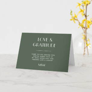 Dark Moss Green Minimalist Scandi Wedding Thanks Card