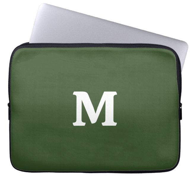 Dark Moss Green Solid Colour Laptop Sleeve (Front)