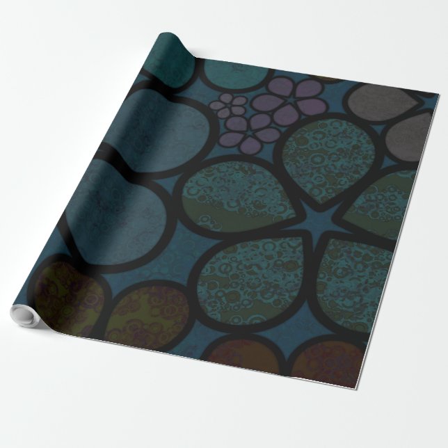 Dark Multicolored Floral Wrapping Paper (Unrolled)