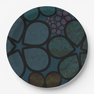 Dark Multicolored Modern Textured Circle Florals Paper Plate