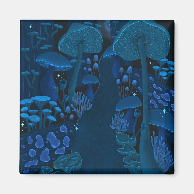 Dark Mushroom Fantasy Navy Blue Magnet (Front)
