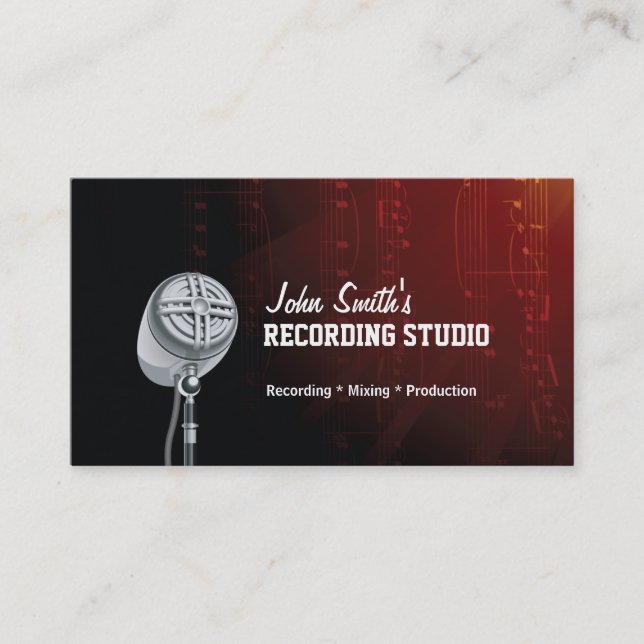 Dark Music Notes Recording Studio Business Card (Front)