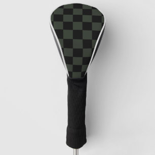 Dark Muted Green & Black Checkered Pattern Golf Head Cover