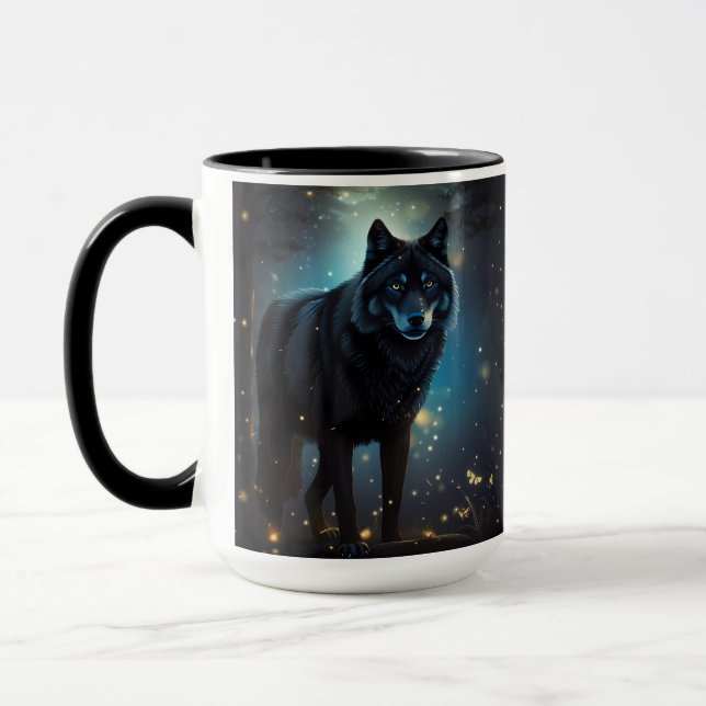 Dark Mysterious Black Wolf  Mug (Left)
