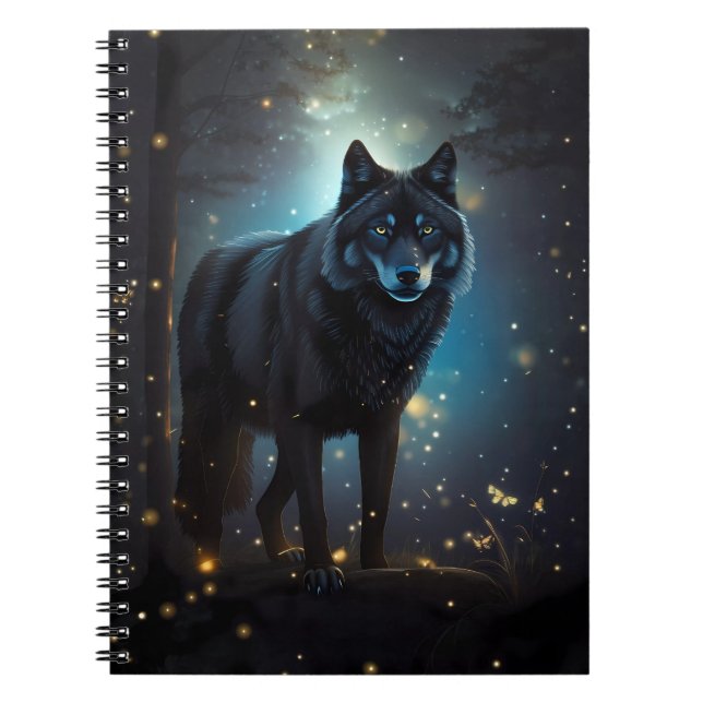 Dark Mysterious Black Wolf  Notebook (Front)