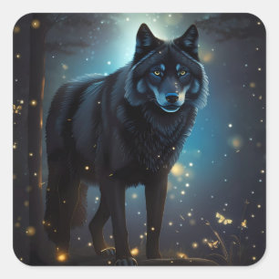 Dark Mysterious Black Wolf  Square Sticker