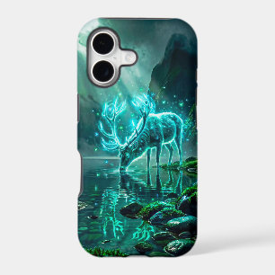 Dark Mystical Neon Cyan Glowing Spirit Stag Deer