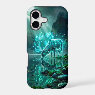 Dark Mystical Neon Cyan Glowing Spirit Stag Deer