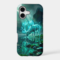 Dark Mystical Neon Cyan Glowing Spirit Stag Deer