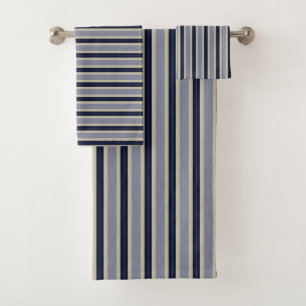 dark navy and bluish gray stripes bath towel set
