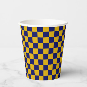 Dark Navy and Mustard Yellow Checkerboard Paper Cups