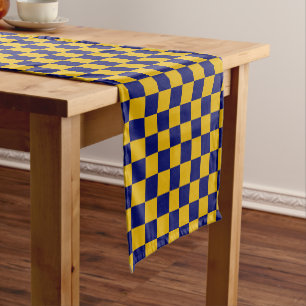 Dark Navy and Mustard Yellow Chequerboard Short Table Runner