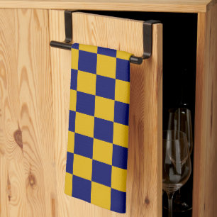Dark Navy and Mustard Yellow Chequerboard Tea Towel