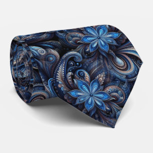 Dark Navy Azure Blue Black Paisley Art Pattern Tie