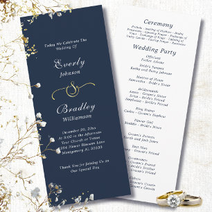 Dark Navy Background Elegant Minimal Wedding Programme