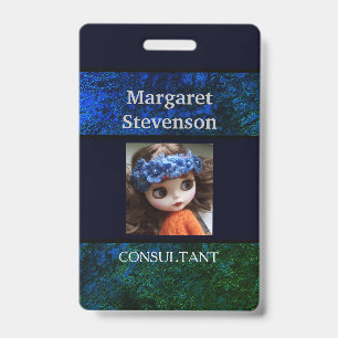 Dark navy black stone marble granite textured prin ID badge