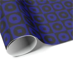 Dark Navy Blue and Black Square Circle Wrapping Paper
