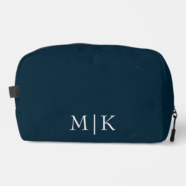 Dark Navy Blue and White | Modern Monogram Dopp Kit (Front)