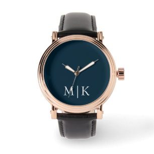 Dark Navy Blue and White Modern Monogram Watch