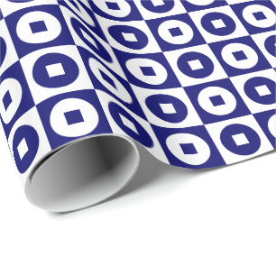 Dark Navy Blue and White Square-Circle Wrapping Paper