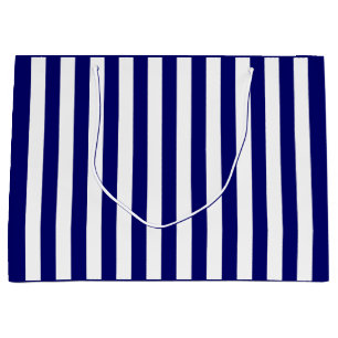 Dark Navy Blue and White Stripe Large Gift Bag
