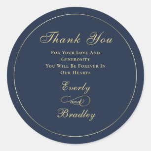 Dark Navy Blue Background Gold Script Elegant  Classic Round Sticker