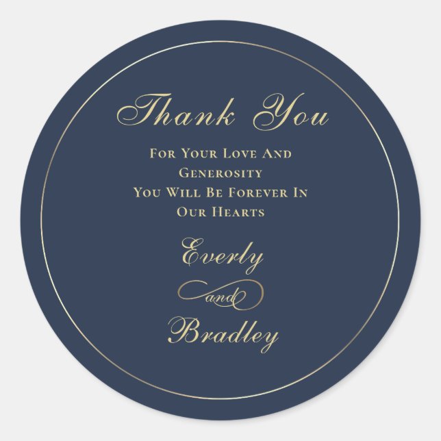 Dark Navy Blue Background Gold Script Elegant  Classic Round Sticker (Front)