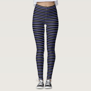 Dark Navy Blue Black Stripes Leggings