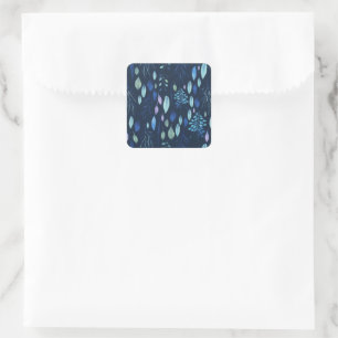 Dark Navy Blue Botanical Leaves Garden Watercolor Square Sticker