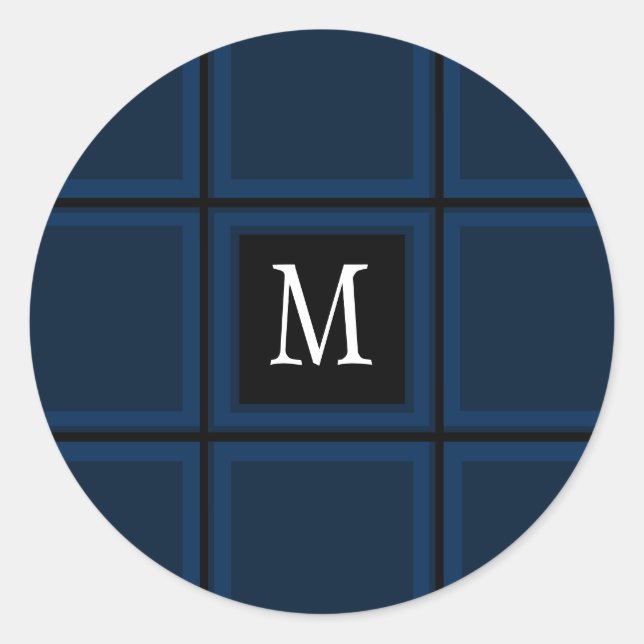 Dark Navy Blue Custom Single Initial Striped Classic Round Sticker (Front)