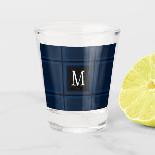 Dark Navy Blue Custom Single Initial Striped Shot Glass