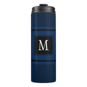 Dark Navy Blue Custom Single Initial Striped Thermal Tumbler