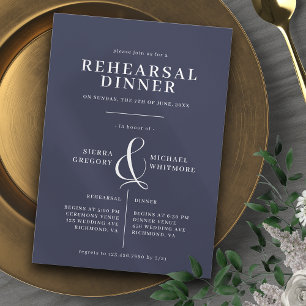 Dark Navy Blue   Elegant Classic Rehearsal Dinner Invitation