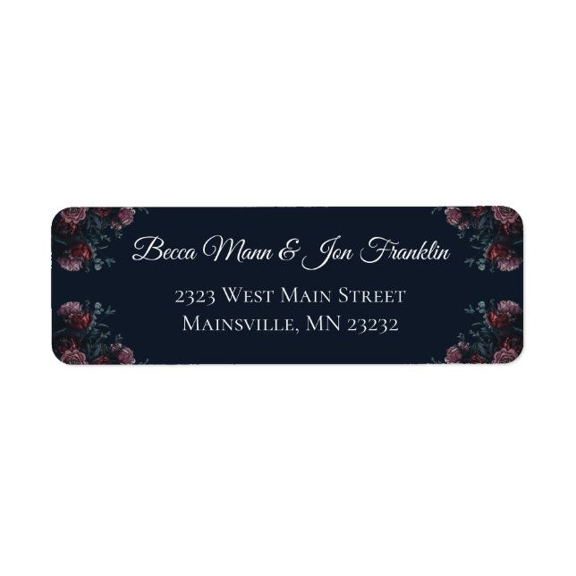 Dark Navy Blue Floral Elegant Wedding Maroon Mauve (Front)
