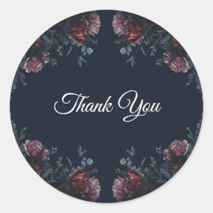 Dark Navy Blue Floral Elegant Wedding Maroon Mauve Classic Round Sticker