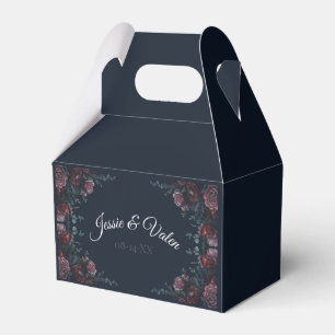 Dark Navy Blue Floral Elegant Wedding Maroon Mauve Favour Box