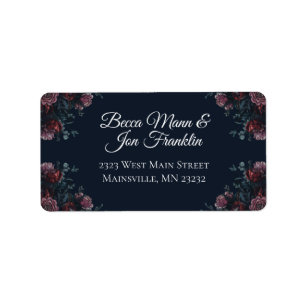 Dark Navy Blue Floral Elegant Wedding Maroon Mauve Label
