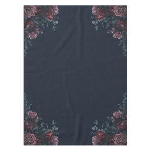 Dark Navy Blue Floral Elegant Wedding Maroon Mauve Tablecloth