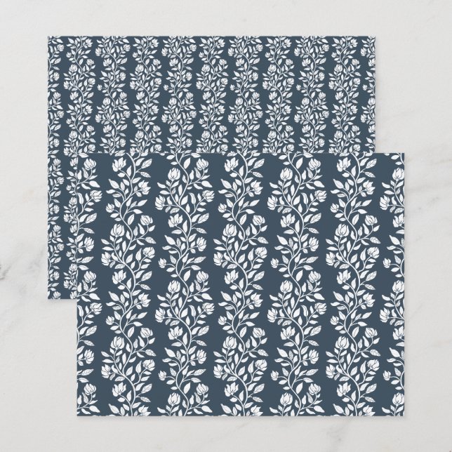 Dark Navy Blue Floral Pattern Scrapbook Paper (Front/Back)