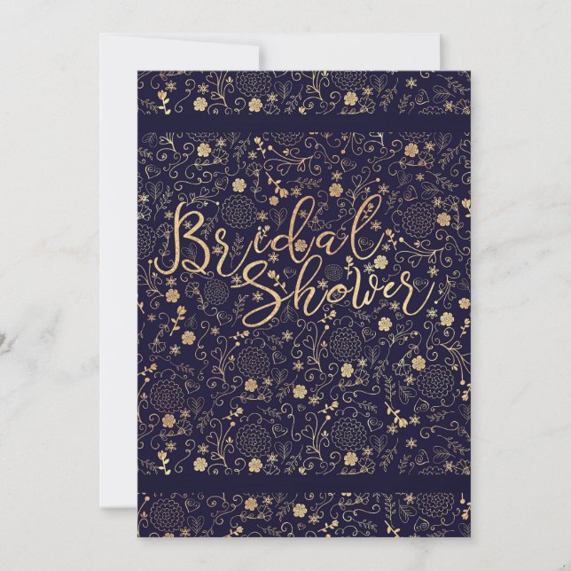 Dark Navy Blue & Gold Elegant Bridal Shower Invitation (Front)