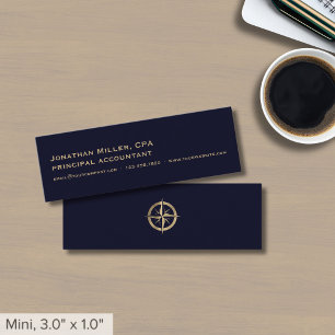 Dark Navy Blue Gold Logo Mini Business Card