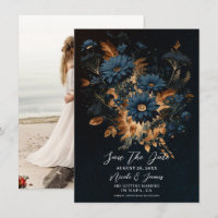 Dark Navy Blue Gold Rustic Glam Boho Save the Date