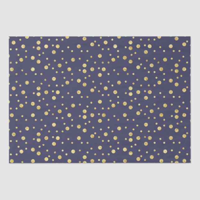 Dark Navy Blue Golden Chic Dots Tissue Paper (Front)