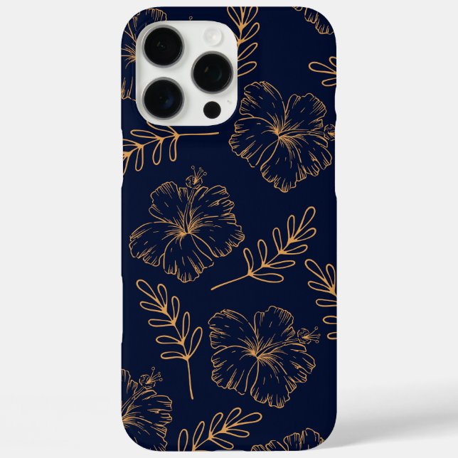 Dark Navy Blue Iphone case | Elegant Floral Design (Back)