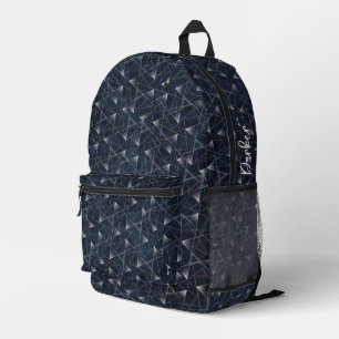 Dark Navy Blue Modern Geometric Pattern Add Name Printed Backpack