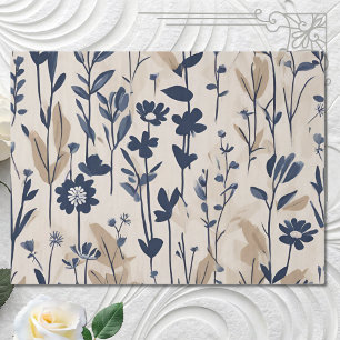 Dark Navy Blue Modern Groovy Daisy Flowers Tissue Paper