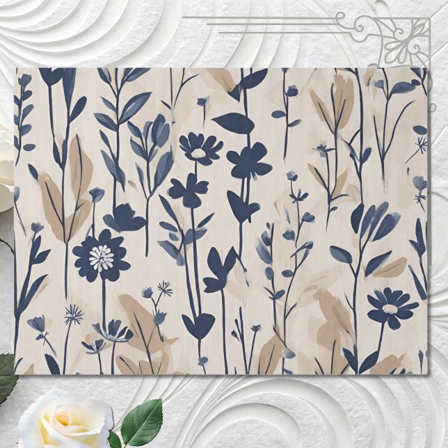 Dark Navy Blue Modern Groovy Daisy Flowers Tissue Paper (Creator Uploaded)