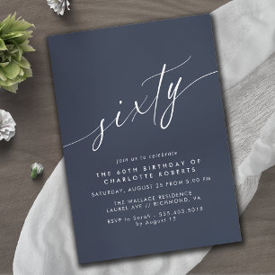 Dark Navy Blue   Modern Script 60th Birthday Invitation